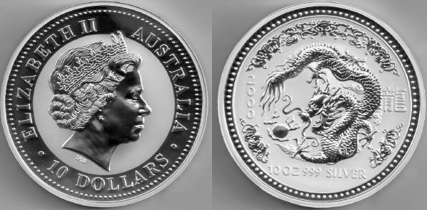 Perth Mint's Australian 10 ounce silver Lunar dragon from www.lainson.eu