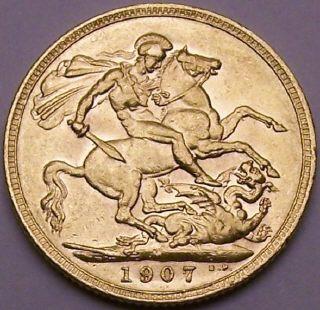 Edward VIIth Gold sovereign 1907 Melbourne mint mark.