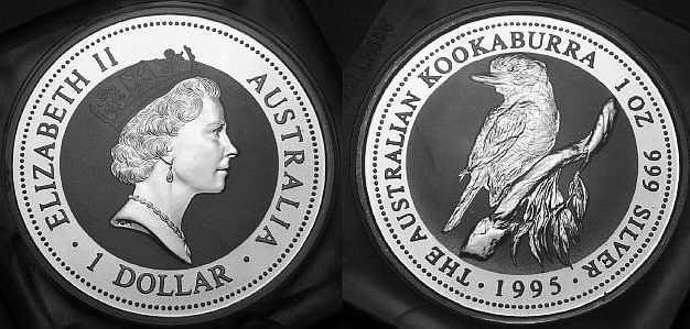 Picture of a 1 ounce Australian 1995 silver Kookaburra 1 Dollar