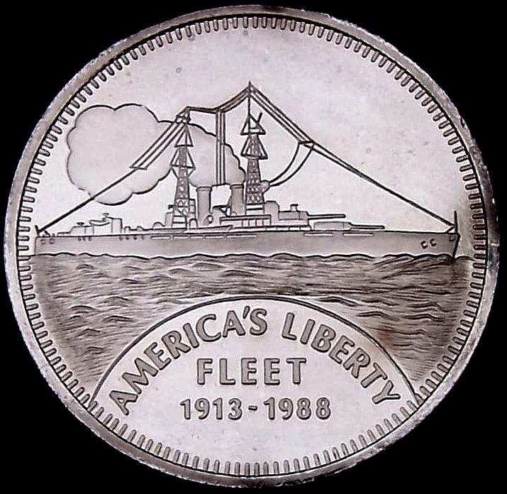 Ingot image of reverse of a 5 ounces solid .999 silver American Liberty Fleet