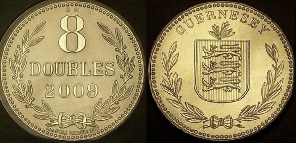 Picture of a 1 ounce silver Guernsey 8 Doubles 2009 carded version