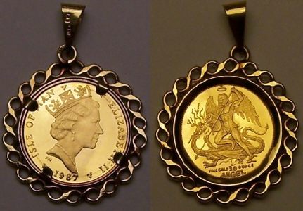 An Isle of Man 1/20th Angel in a 14 carat pendant from www.lainson.eu