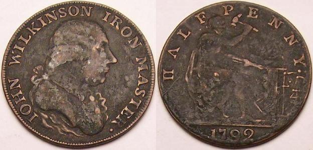 An original 1792 John Wilkinson copper halfpenny token from www.lainson.eu
