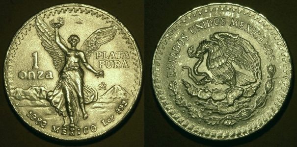 Coin picture of reverse of a 1 ounce silver Mexico Libertad 1982