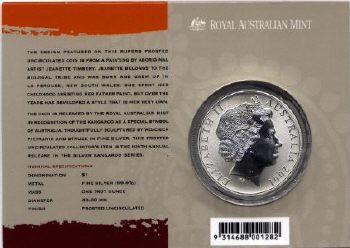 Picture of obverse of an Australian 2001 carded silver Kangaroo 1 Dollar