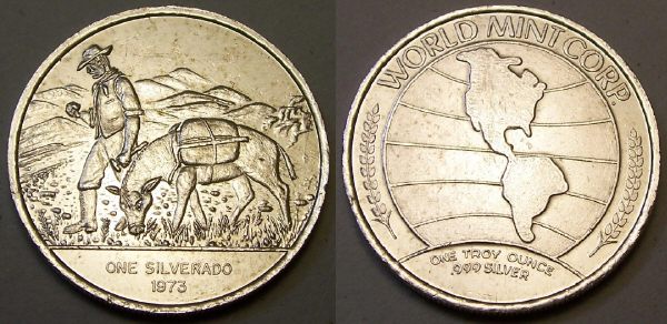 Coin picture of a 1 ounce silver US Silverado round ingot 1973